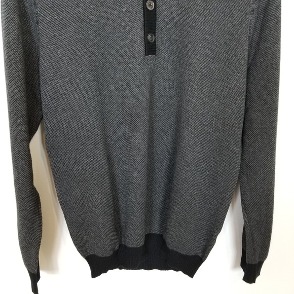 Tom James Women Button Neck Cotton Cashmere Sweater Sz L Gray Black - Picture 3 of 8